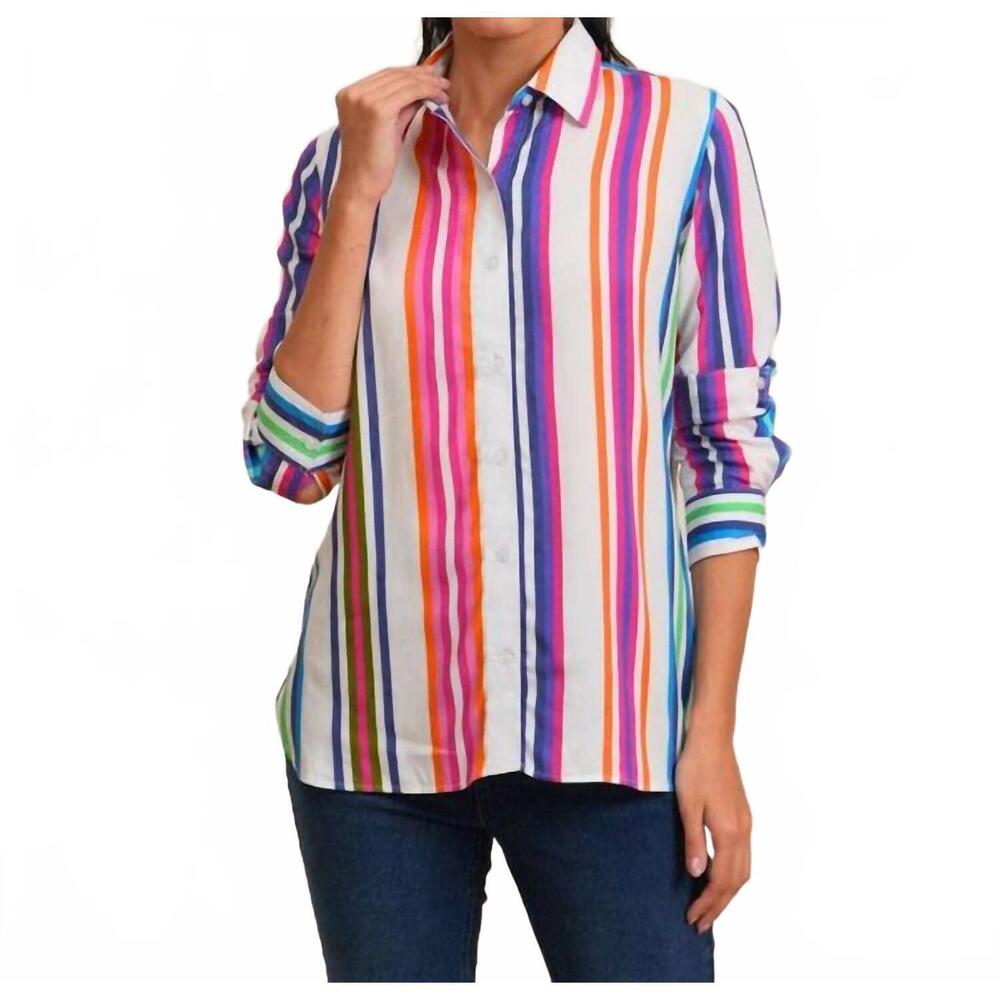NEW AVANI DEL AMOUR marisol stripe blouse in white multi